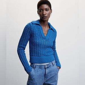 RD Style • Social Threads Open Knit Polo Pullover Blue S NWT